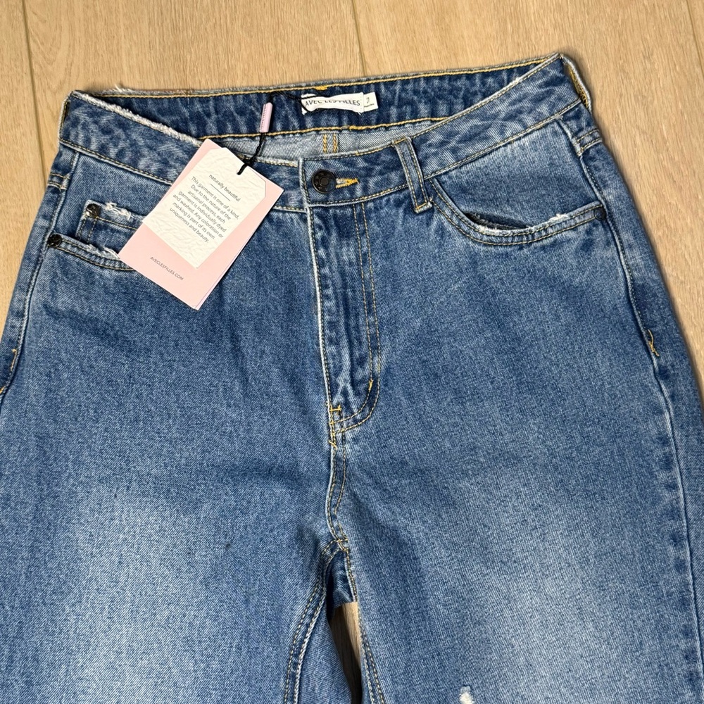 Avec Les Filles Jeans bootcut distressed NWT Ripped hem & knees Split Hem Sz 27 - Picture 9 of 11